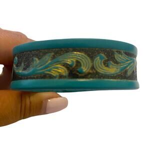 NWT Justin's Unisex Genuine Leather Teal Tooled Western Wear Thin Cuff Bracelet